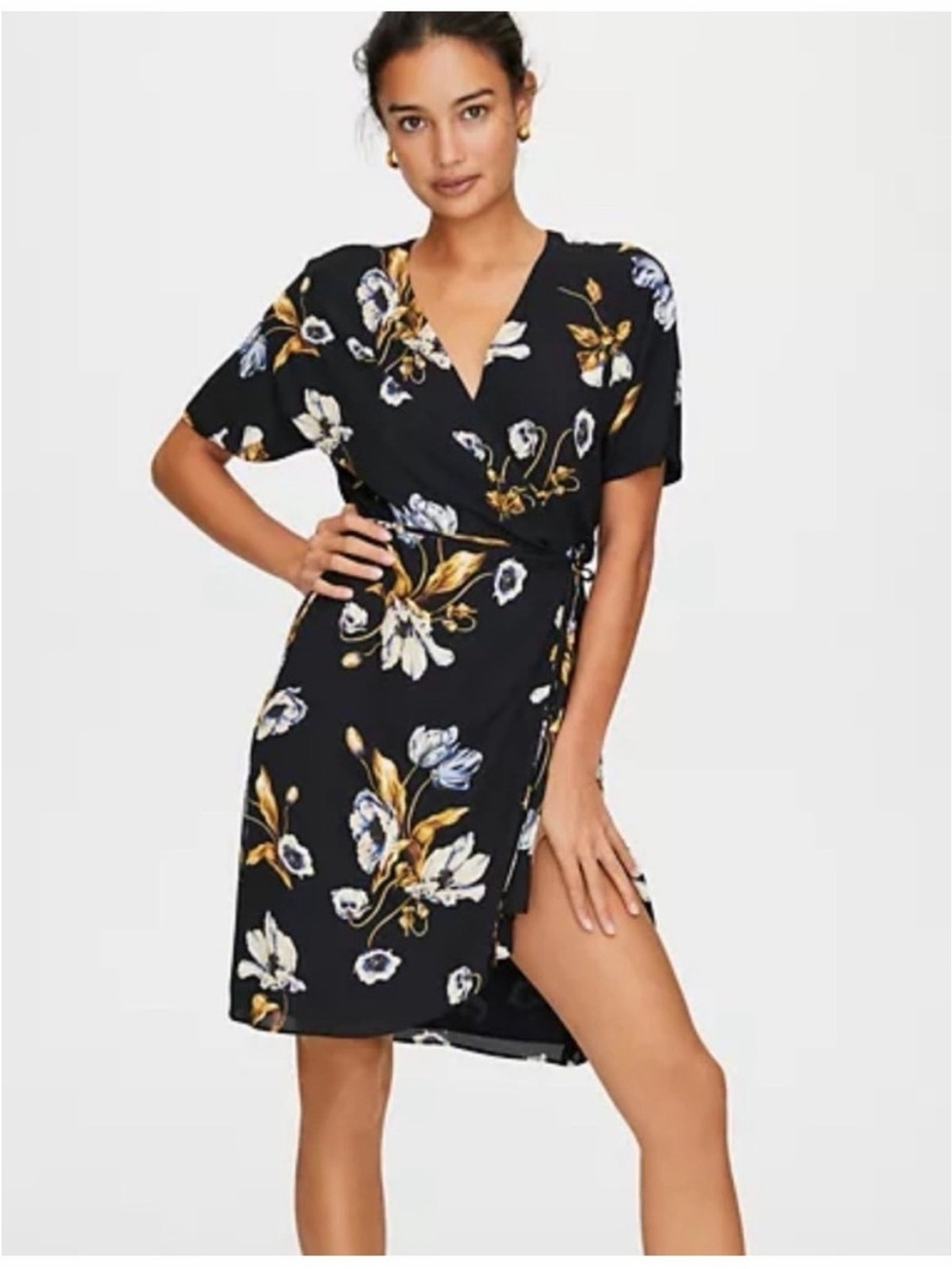 ARITZIA BABATON Wallace Black Floral Wrap Dress – Size XS